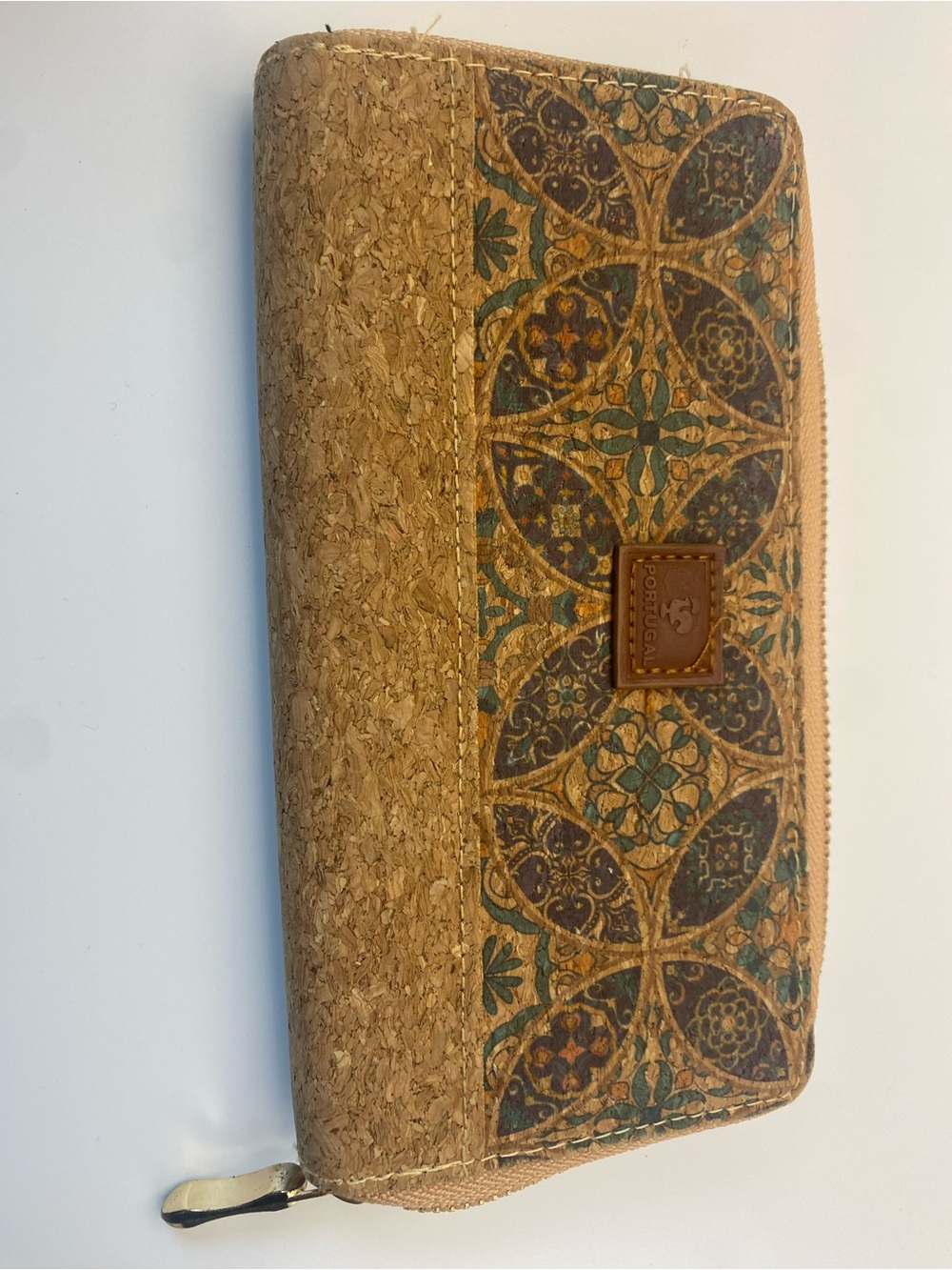 Cork Zip Wallet in Tan and Teal - Eco-Friendly Women's Wallet